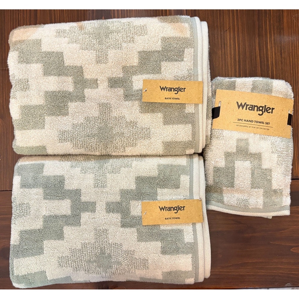 Wrangler 2 Bath Towels And 2 Hand Towel Set, Seafoam Green Aztec Country Western